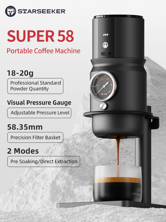 STARSEEKER Super58 Complete set Portable Espresso Machine with Bracket, Dosing Funnel,Coffee Tamper,Silicone insulation sleeve and Carry Bag